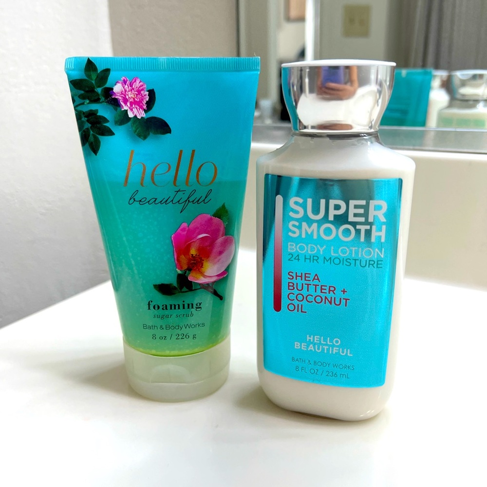 Bath and bodywork lotion and sugar scrub.